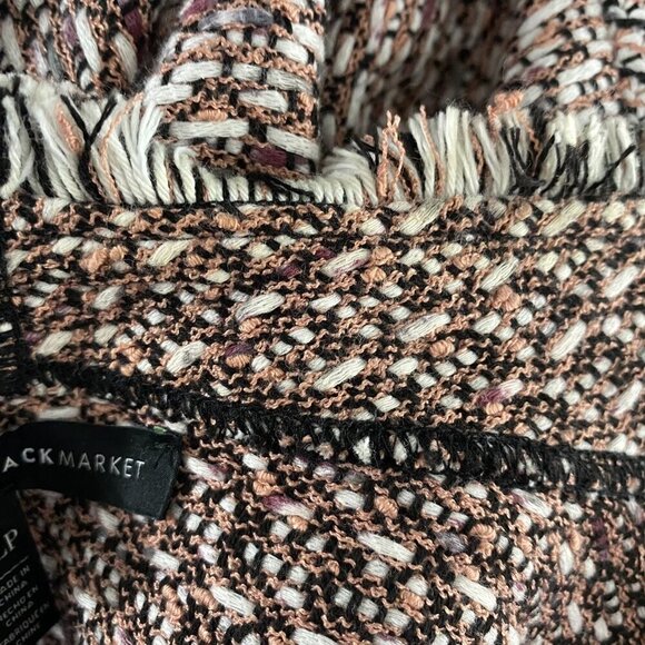 White House Black Market Open Tweed Cardigan XLP Double Fringe CJ-1761 - Picture 5 of 8